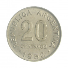 Km#48 20 Centavos 1952 MBC Argentina América Cupro-Níquel 21(mm) 4(gr)