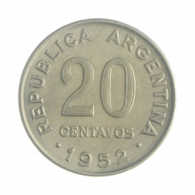 Km#48 20 Centavos 1952 MBC+ Argentina América Cupro-Níquel 21(mm) 4(gr)