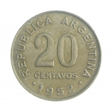 Km#48 20 Centavos 1952 MBC+ Argentina América Cupro-Níquel 21(mm) 4(gr)
