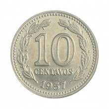 Km#54 10 Centavos 1957 SOB Argentina América Aço com revestimento de níquel 19(mm) 3(gr)