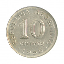 Km#51 10 Centavos 1956 MBC Argentina América Aço com revestimento de níquel 19(mm) 3(gr)