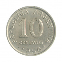 Km#51 10 Centavos 1956 MBC+ Argentina América Aço com revestimento de níquel 19(mm) 3(gr)