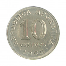 Km#51 10 Centavos 1955 MBC Argentina América Aço com revestimento de níquel 19(mm) 3(gr)