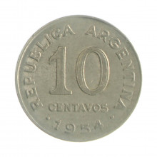 Km#51 10 Centavos 1954 MBC Argentina América Aço com revestimento de níquel 19(mm) 3(gr)