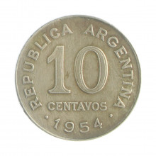 Km#51 10 Centavos 1954 MBC Argentina América Aço com revestimento de níquel 19(mm) 3(gr)