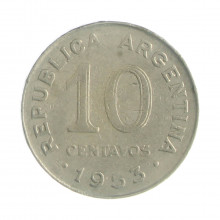 Km#47a 10 Centavos 1953 MBC Argentina América Aço com revestimento de níquel 19(mm) 3(gr)