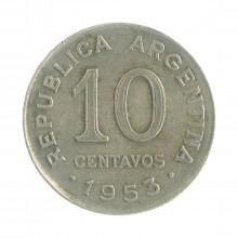 Km#47a 10 Centavos 1953 MBC Argentina América Aço com revestimento de níquel 19(mm) 3(gr)