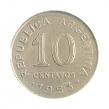 Km#47a 10 Centavos 1953 MBC+ Argentina América Aço com revestimento de níquel 19(mm) 3(gr)