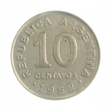 Km#47a 10 Centavos 1952 MBC Argentina América Aço com revestimento de níquel 19(mm) 3(gr)