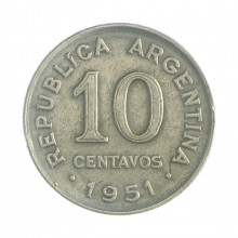 Km#47 10 Centavos 1951 MBC Argentina América Cupro-Níquel 19(mm) 3(gr)