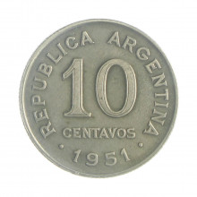 Km#47 10 Centavos 1951 MBC+ Argentina América Cupro-Níquel 19(mm) 3(gr)