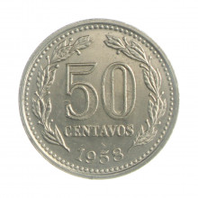 Km#56 50 Centavos 1958 MBC Argentina América Aço com revestimento de níquel 23.2(mm) 5(gr)