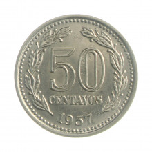 Km#56 50 Centavos 1957 MBC+ Argentina América Aço com revestimento de níquel 23.2(mm) 5(gr)