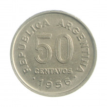 Km#49 50 Centavos 1956 MBC Argentina América Aço com revestimento de níquel 23(mm) 5(gr)
