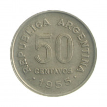 Km#49 50 Centavos 1955 MBC Argentina América Aço com revestimento de níquel 23(mm) 5(gr)