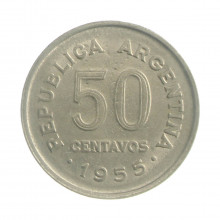 Km#49 50 Centavos 1955 MBC Argentina América Aço com revestimento de níquel 23(mm) 5(gr)