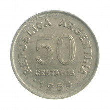 Km#49 50 Centavos 1954 MBC Argentina América Aço com revestimento de níquel 23(mm) 5(gr)