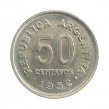 Km#49 50 Centavos 1952 MBC/SOB Argentina América Aço com revestimento de níquel 23(mm) 5(gr)