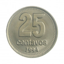 Km#110a 25 Centavos 1994 MBC Argentina América Cupro-Níquel 24.2(mm) 6.1(gr)