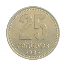 Km#110a 25 Centavos 1993 MBC Argentina América Cupro-Níquel 24.2(mm) 6.1(gr)