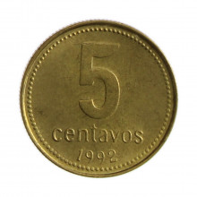 Km#109 5 Centavos 1992 SOB Argentina América Bronze Alumínio 17.2(mm) 2.02(gr)
