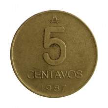 Km#97.2 5 Centavos 1987 A MBC Argentina América Latão 23.1(mm) 4(gr)