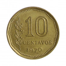 Km#66 10 Centavos 1970 MBC+ Argentina América Bronze Alumínio 16.5(mm) 2(gr)