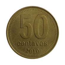 Km#111.2 50 Centavos 2010 MBC Argentina América Bronze Alumínio 25.2(mm) 5.8(gr)