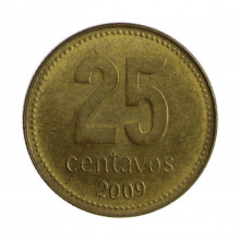 Km#110.2 25 Centavos 2009 MBC+ Argentina América Bronze Alumínio 24.2(mm) 5.4(gr)