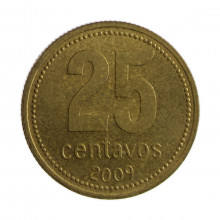 Km#110.1 25 Centavos 2009 MBC+ Argentina América Bronze Alumínio 24.2(mm) 5.4(gr)