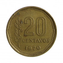 Km#67 20 Centavos 1970 MBC Argentina América Bronze Alumínio 18.5(mm) 3(gr)