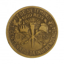 V-123 1000 Réis 1922 BC/MBC Centenário da Independência do Brasil 1822 - 1922