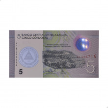 P#219 5 Córdobas  2020 FE Nicarágua América 60º Aniversário do Banco Central da Nicarágua Polímero