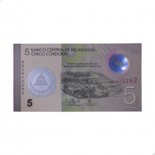P#219 5 Córdobas 2020 FE Argentina América 60º Aniversário do Banco Central da Nicarágua - Polímero