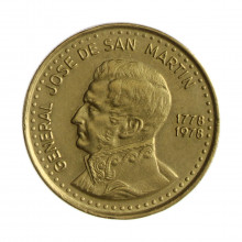 Km#82 100 Pesos 1778 - 1978 BA MBC+ Argentina América 200º aniversário do nascimento de José de San Martín Bronze Alumín