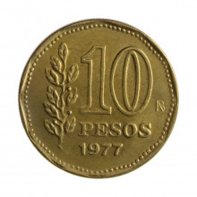 Km#74 10 Pesos 1777 - 1977 BA MBC+ Argentina América 200º Aniversário do Almirante G. Brown Bronze Alumínio 25(mm) 6.5(g