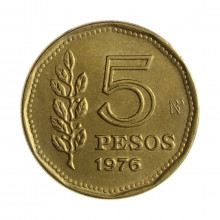 Km#71 5 Pesos 1976 BA MBC+ Argentina América Bronze Alumínio 23.5(mm) 5.75(gr)
