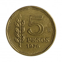 Km#71 5 Pesos 1976 BA MBC Argentina América Bronze Alumínio 23.5(mm) 5.75(gr)