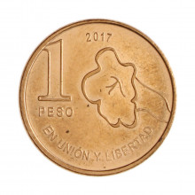 Km#186 1 Peso 2017 SOB Argentina América Aço com revestimento de cobre 20(mm) 4.3(gr)
