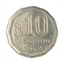 Km#60 10 Pesos 1968 MBC+ Argentina América Aço com revestimento de níquel 23(mm) 4.9(gr)