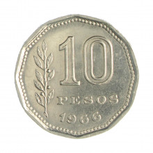 Km#60 10 Pesos 1966 MBC+ Argentina América Aço com revestimento de níquel 23(mm) 4.9(gr)