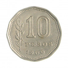 Km#60 10 Pesos 1966 MBC Argentina América Aço com revestimento de níquel 23(mm) 4.9(gr)