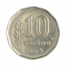 Km#60 10 Pesos 1963 MBC+ Argentina América Aço com revestimento de níquel 23(mm) 4.9(gr)