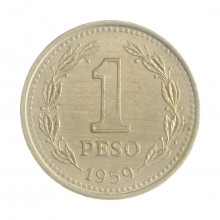 Km#57 1 Peso 1959 MBC Argentina América Aço com revestimento de níquel 26(mm) 6.5(gr)