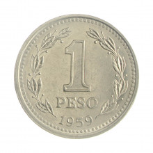 Km#57 1 Peso 1959 MBC+ Argentina América Aço com revestimento de níquel 26(mm) 6.5(gr)