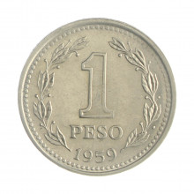 Km#57 1 Peso 1959 MBC+ Argentina América Aço com revestimento de níquel 26(mm) 6.5(gr)