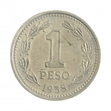 Km#57 1 Peso 1958 MBC Argentina América Aço com revestimento de níquel 26(mm) 6.5(gr)