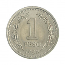 Km#57 1 Peso 1958 MBC+ Argentina América Aço com revestimento de níquel 26(mm) 6.5(gr)