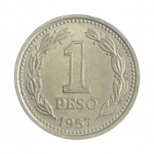 Km#57 1 Peso 1957 MBC Argentina América Aço com revestimento de níquel 26(mm) 6.5(gr)