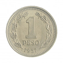 Km#57 1 Peso 1957 MBC+ Argentina América Aço com revestimento de níquel 26(mm) 6.5(gr)